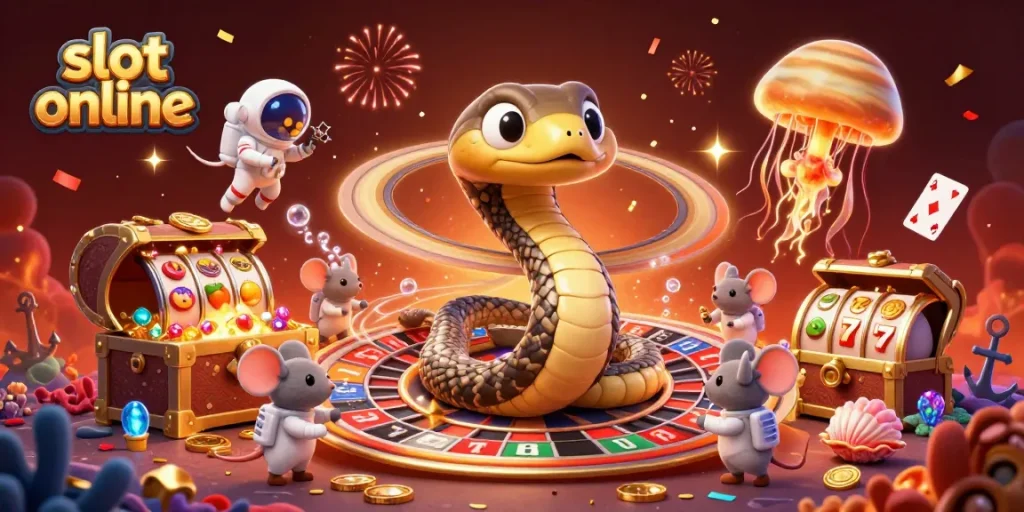 Enjoy thrilling action in slot online gaming as astronauts place bets on the roulette wheel of Saturn's rings.